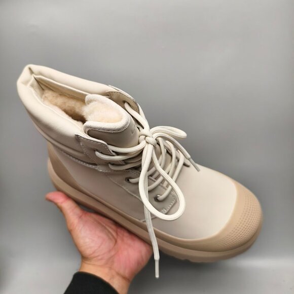 UGG Cream White Womens Thick-Sole Martin Boots - Picture 2 of 7